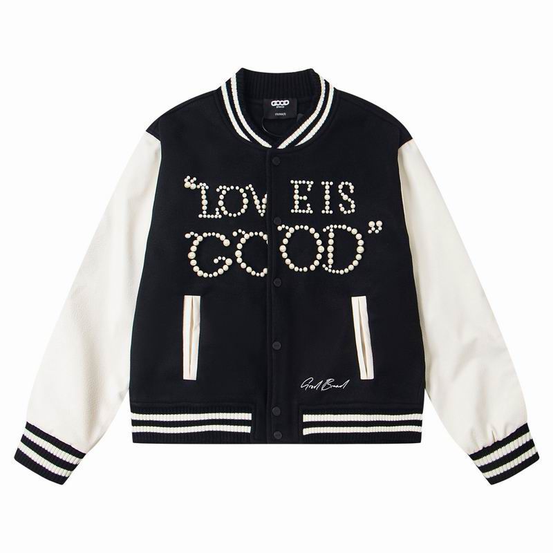 Love Is Good' Pearl-Embellished Varsity Jacket – Black & White