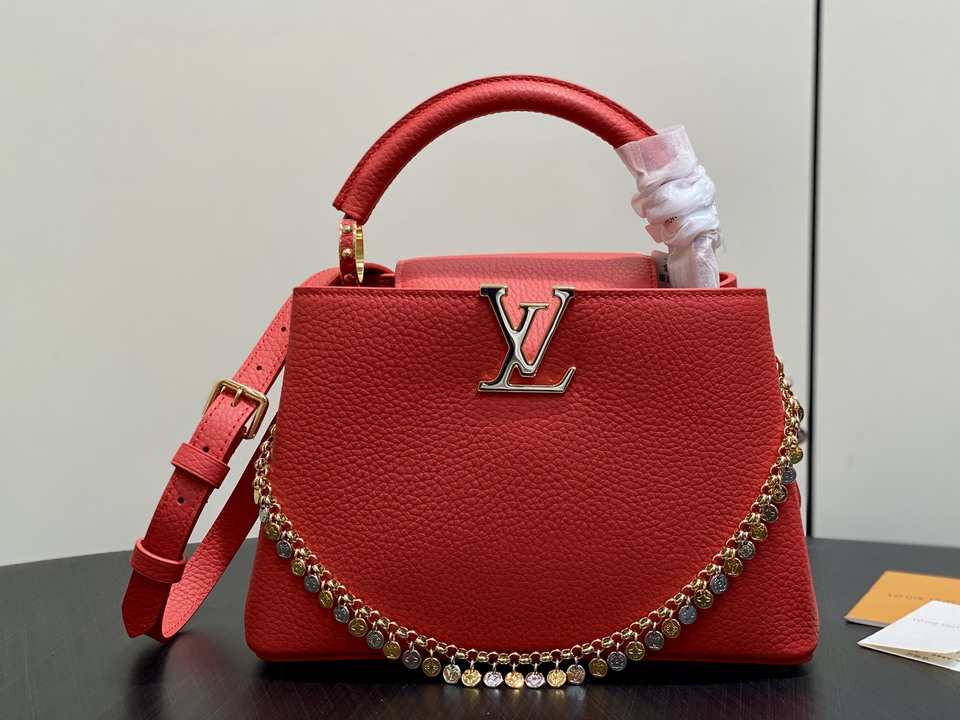 LV Pebbled Leather Top Handle with Medallion Chain