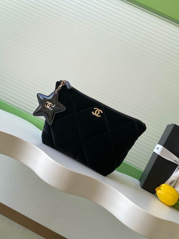 : Chanel Quilted Velvet Pouch with Star Charm - Black / Gold Hardware