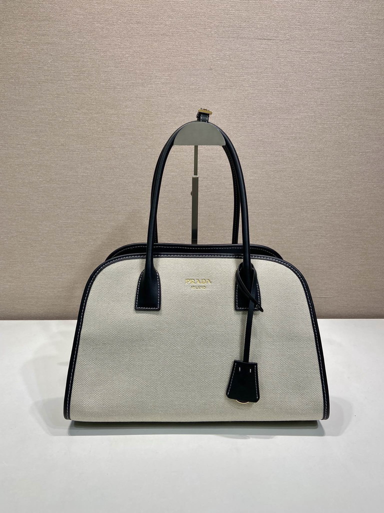 Prada Canvas and Leather Trim Bowling Tote